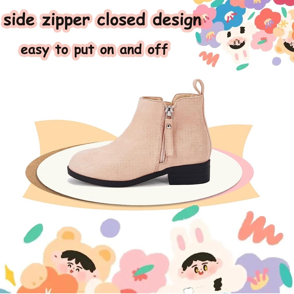 Coutgo Girl’s Kids Ankle Boots Round Toe Faux Suede Low Block Heel Platform - Picture 3 of 7